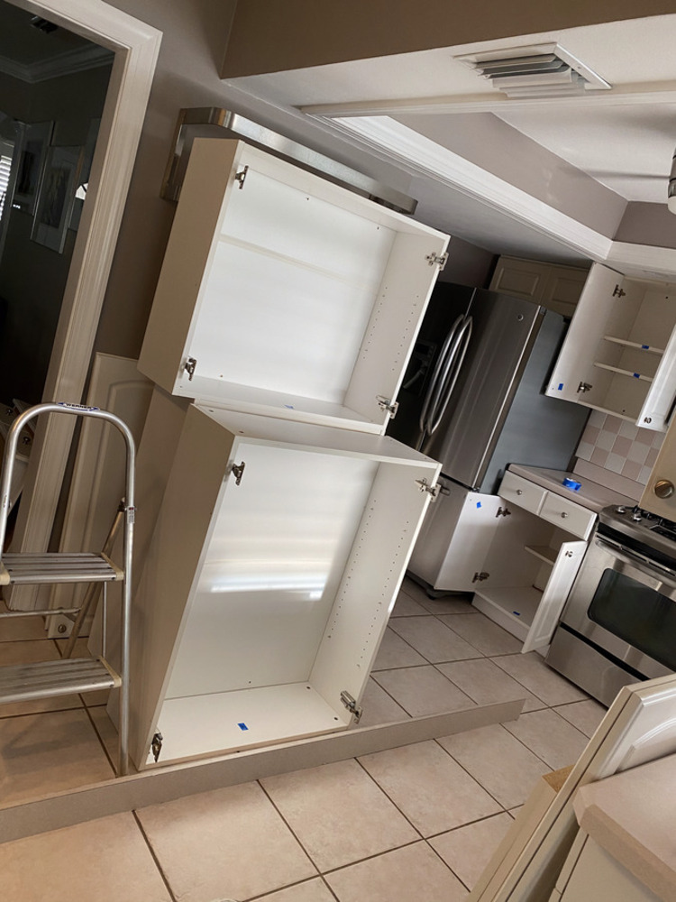 Kitchen cabinet installation in progress